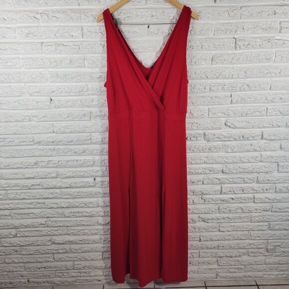 Curvy Sense Womens Dress 3X Plus Sleeveless Maxi Red Sheath Side Slit RED51E - Picture 1 of 11
